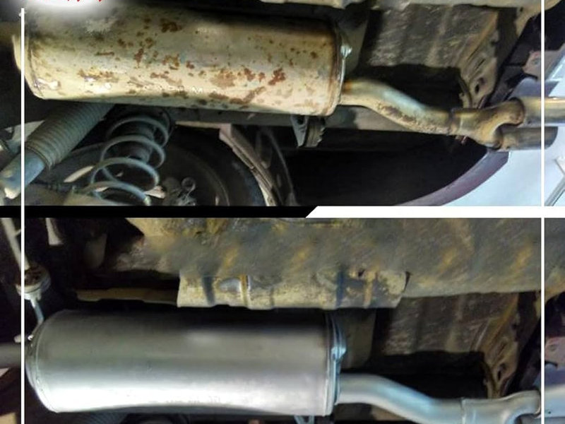Exhaust repair before and after at iCarService, Hyderabad